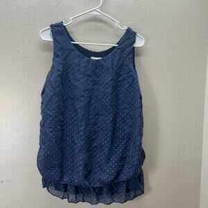 Giusy Italy size M navy Polka Dot top Silk scoop neck Quiet‎ Luxury Lined Summer
